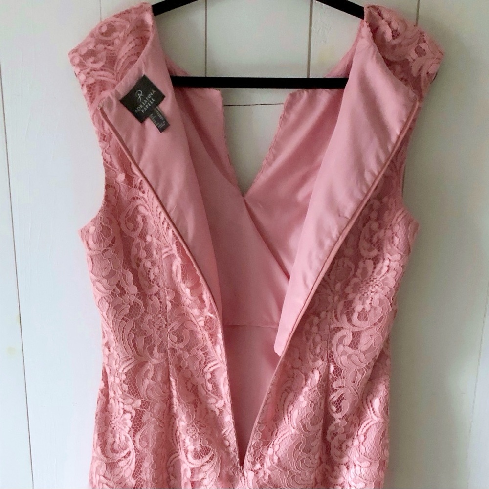Adrianna Papell Split Neck Fully Pink Lace Dress Size 14 - Picture 7 of 17